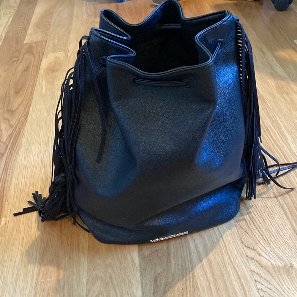 🌼 Victoria's Secret Black Pleather Fringe Backpack - Like new!